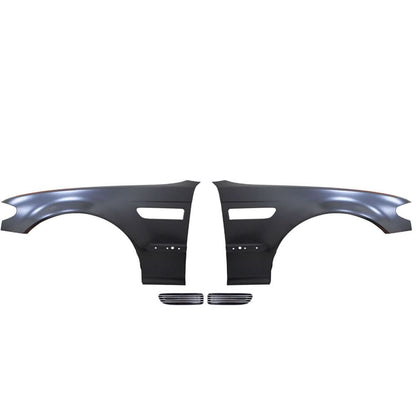 Fits 02-04 BMW E46 4D M3 Metal Fenders + Chrome Side Vent