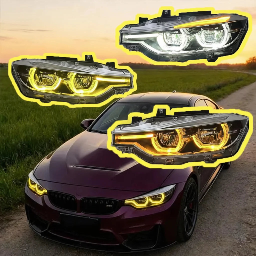 BMW 3 Series F30 LED Headlight Assembly with Triple-Color DRL (Amber / White / Yellow) & High / Low Beam 2012 - 2018