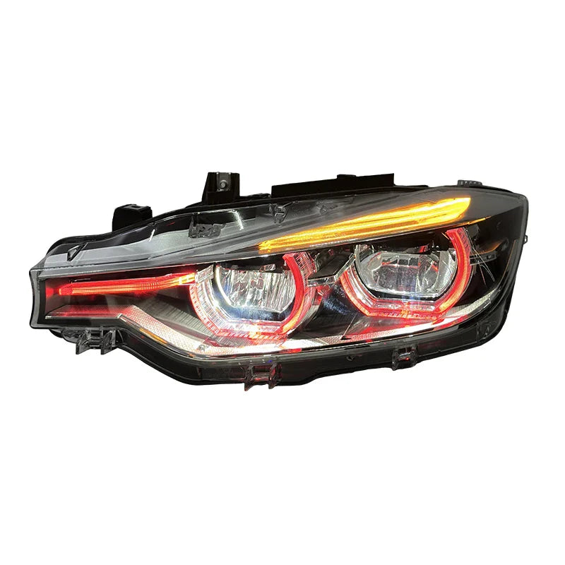 BMW 3 Series F30 / F31 / F35 V3 Silver Tri-Color LED Headlight Assembly (White / Yellow / Red DRL / LCI Style Look) 2012 - 2018