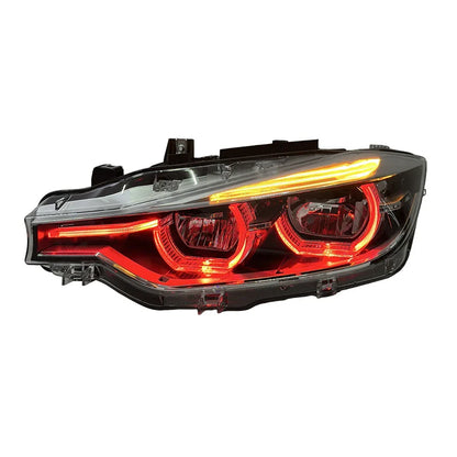 BMW 3 Series F30 / F31 / F35 V3 Silver Tri-Color LED Headlight Assembly (White / Yellow / Red DRL / LCI Style Look) 2012 - 2018