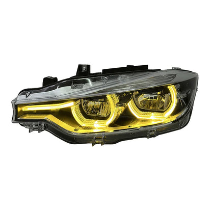 BMW 3 Series F30 / F31 / F35 V3 Silver Tri-Color LED Headlight Assembly (White / Yellow / Red DRL / LCI Style Look) 2012 - 2018