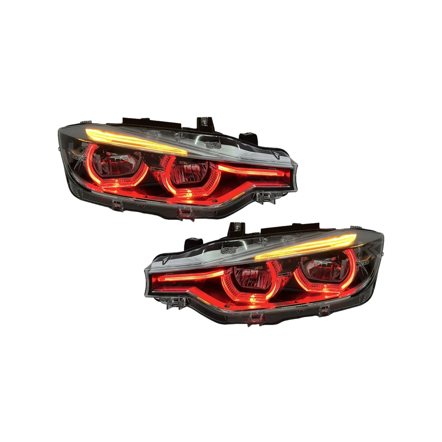 BMW 3 Series F30 / F31 / F35 V3 Silver Tri-Color LED Headlight Assembly (White / Yellow / Red DRL / LCI Style Look) 2012 - 2018
