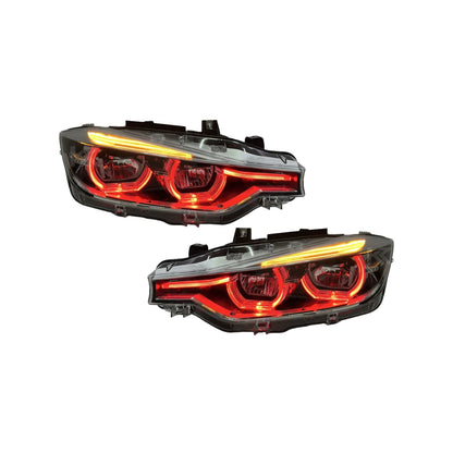 BMW 3 Series F30 / F31 / F35 V3 Silver Tri-Color LED Headlight Assembly (White / Yellow / Red DRL / LCI Style Look) 2012 - 2018