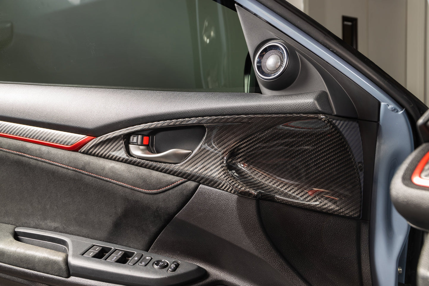 OLM LE Carbon Fiber Interior Door Handle Trim Covers (Full Set) - 2016 - 21 Honda Civic / 2017-21 Honda Civic Type R