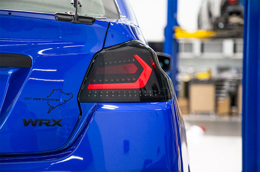 OLM Evolution Tail Lights (Smoked Lens, Black Base, White Bar) - 2015-2021 WRX / STI