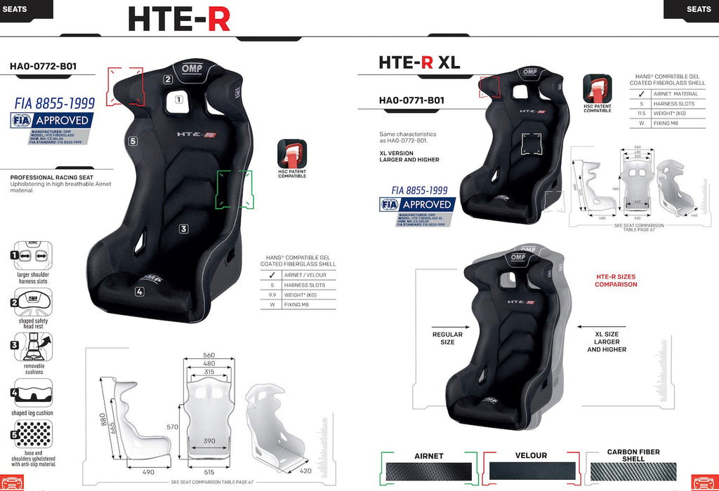 OMP HTE-R Racing Seat | Regular or XL