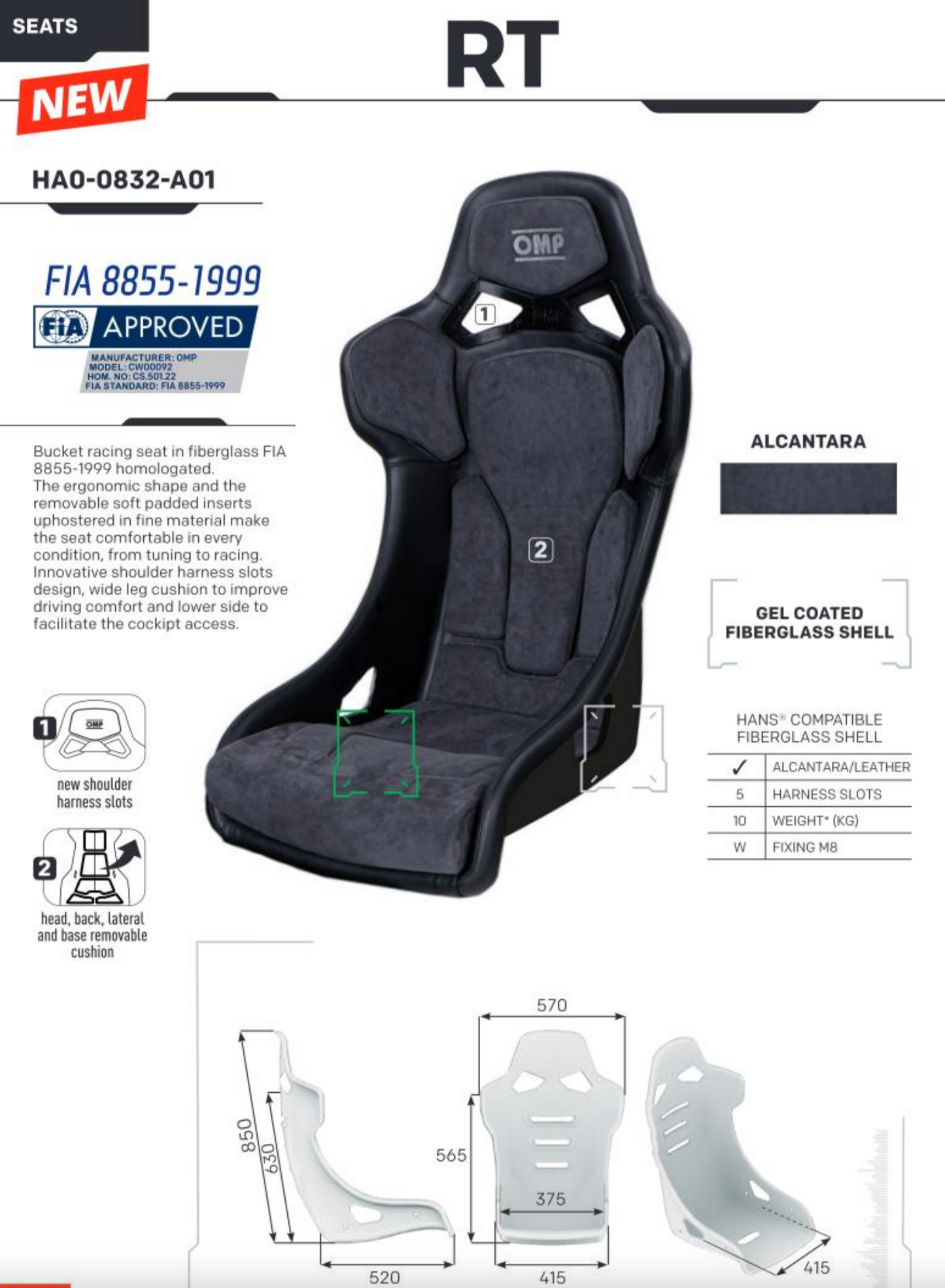 OMP RT Racing Seat FIA 8855-1999
