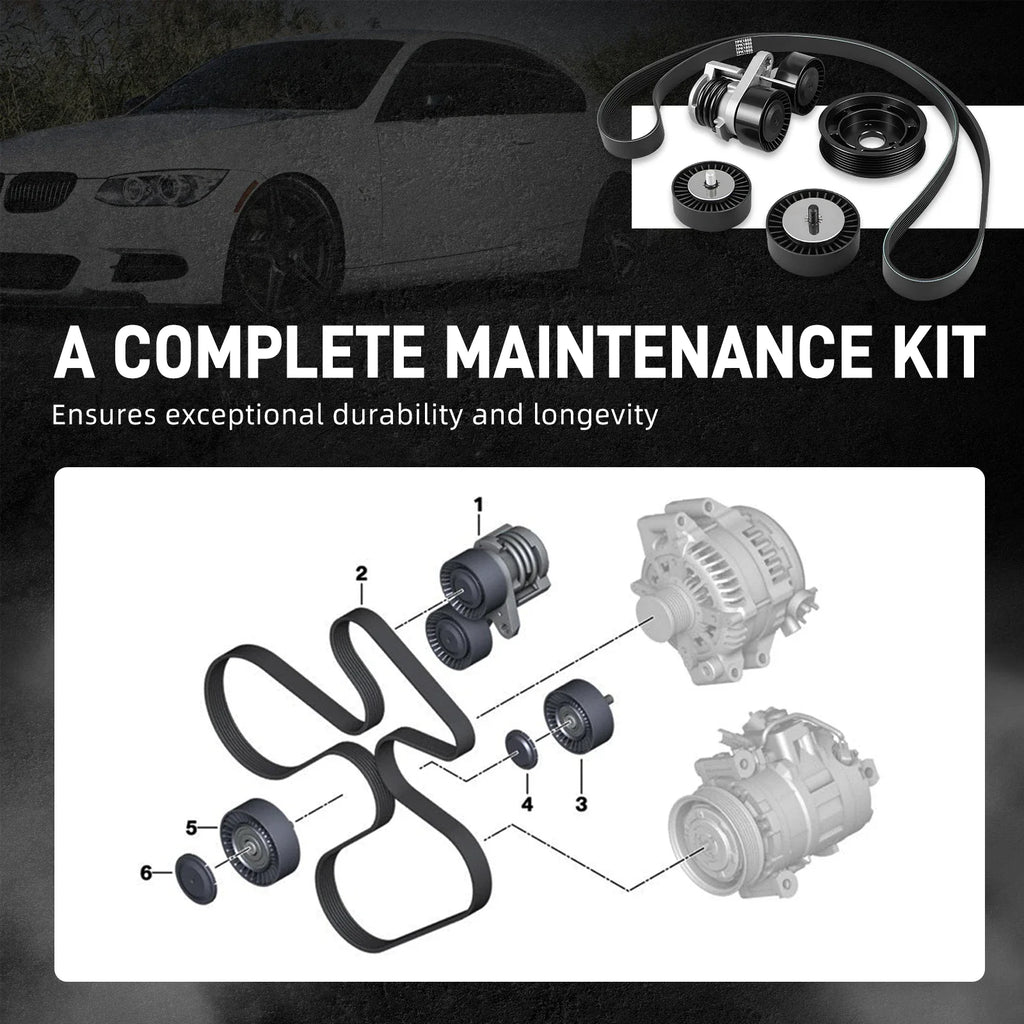 BMW N54 Engine Drive Belt Tensioner & Idler Pulley Kit with Billet Aluminum Power Steering Pulley