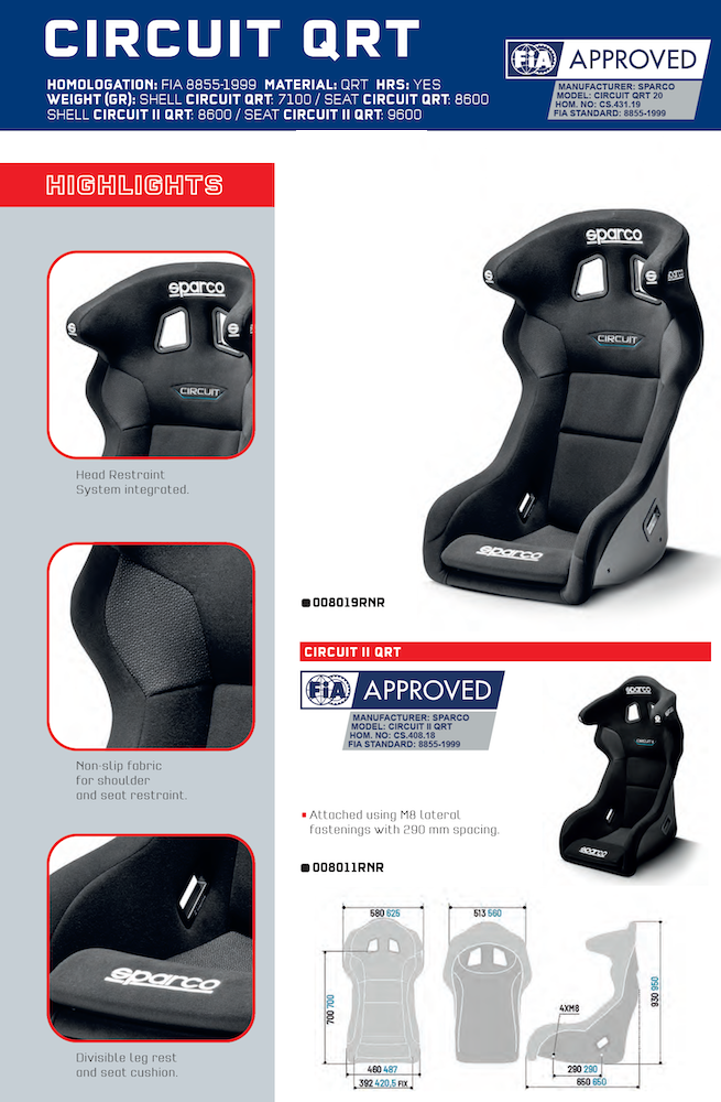 Sparco Circuit/Circuit II QRT Racing Seat