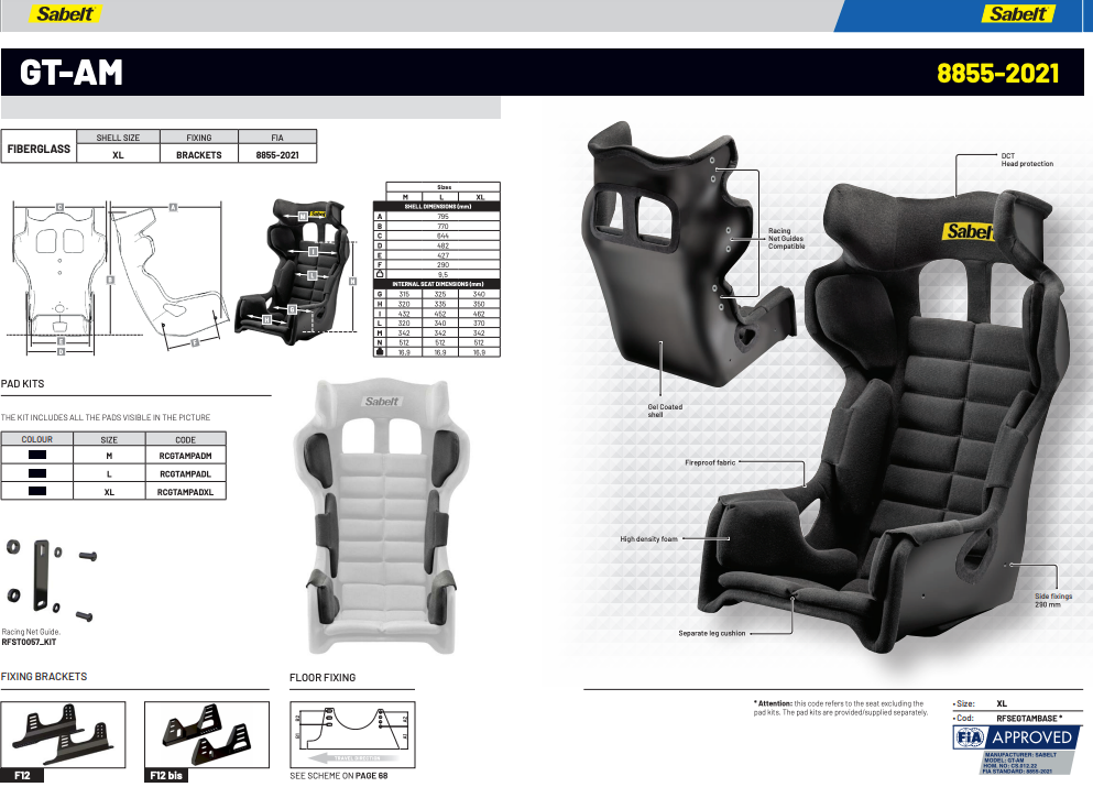 Sabelt GT-AM Racing Seat | FIA 8855-2021