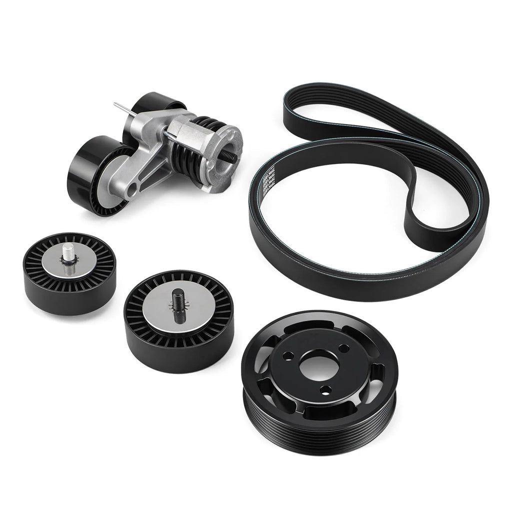BMW N54 Engine Drive Belt Tensioner & Idler Pulley Kit with Billet Aluminum Power Steering Pulley