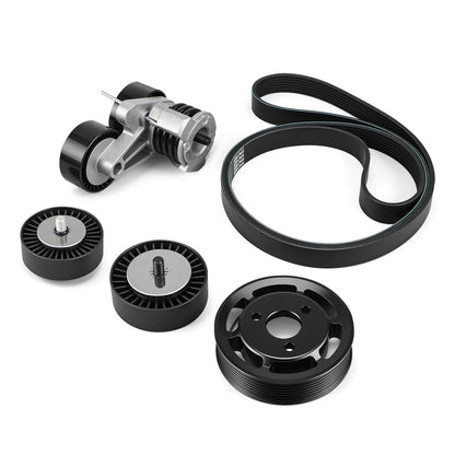BMW N54 Engine Drive Belt Tensioner & Idler Pulley Kit with Billet Aluminum Power Steering Pulley