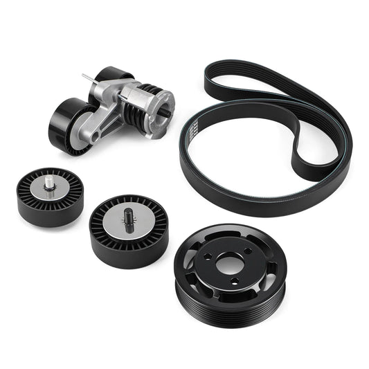 BMW N54 Engine Drive Belt Tensioner & Idler Pulley Kit with Billet Aluminum Power Steering Pulley
