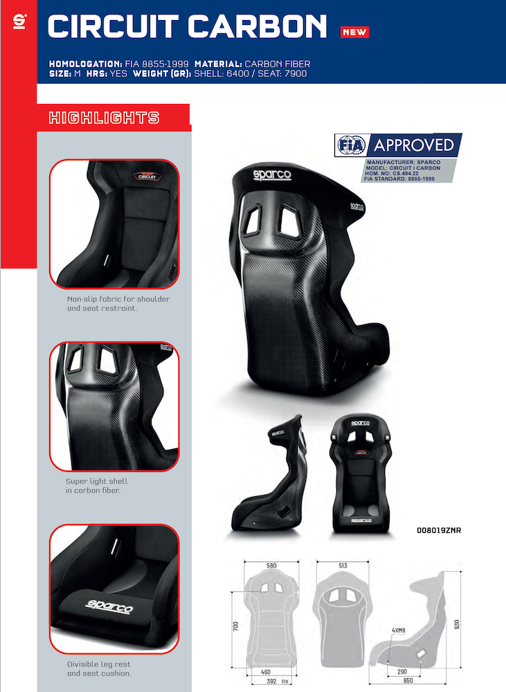 Sparco Circuit / Circuit II Carbon Fiber Racing Seat