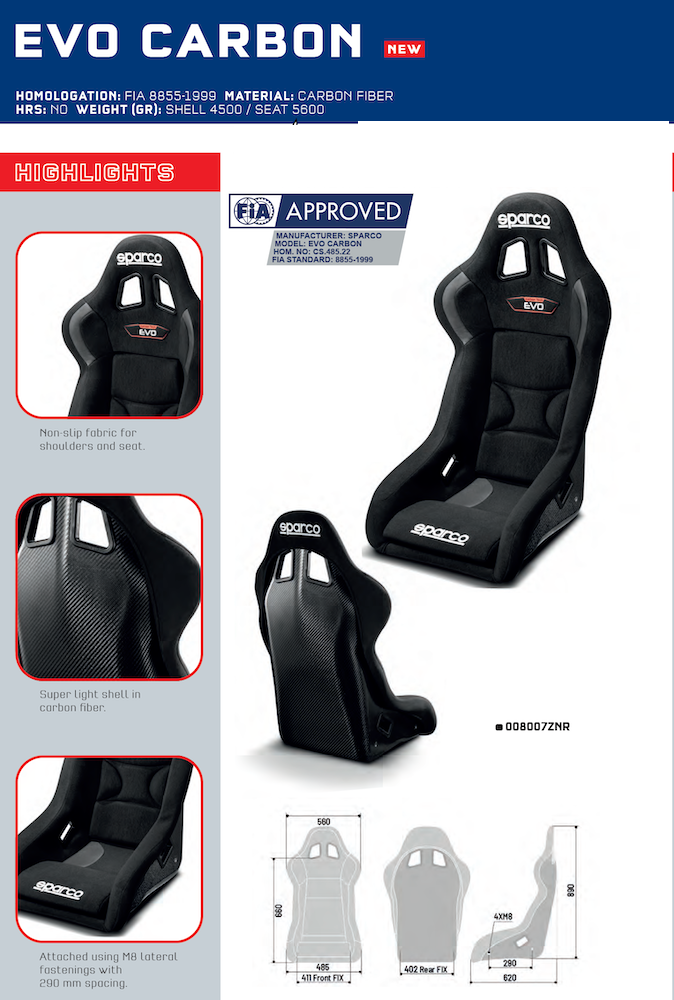 Sparco EVO Carbon Fiber Racing Seat | Standard, Large or XL