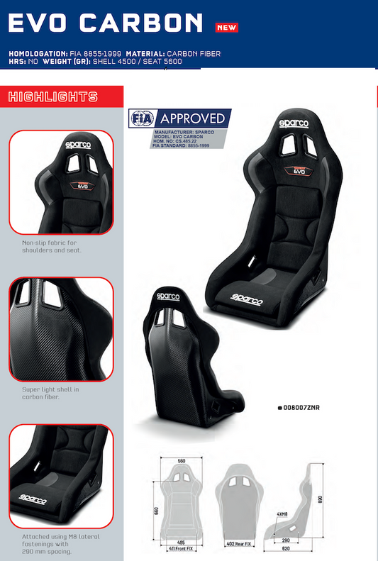 Sparco EVO Carbon Fiber Racing Seat | Standard, Large or XL