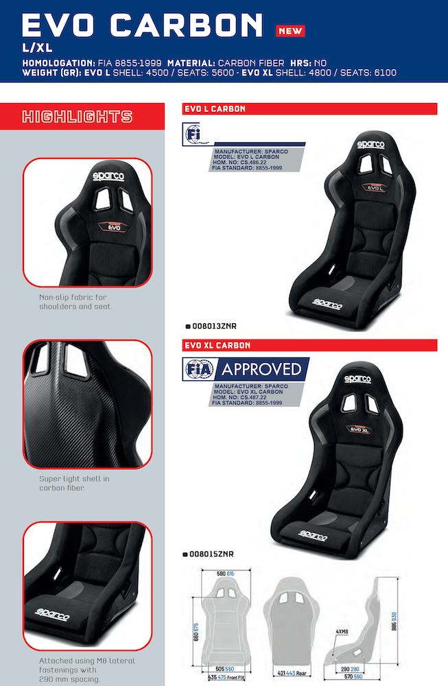 Sparco EVO Carbon Fiber Racing Seat | Standard, Large or XL