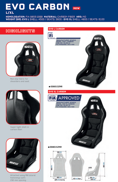 Sparco EVO Carbon Fiber Racing Seat | Standard, Large or XL