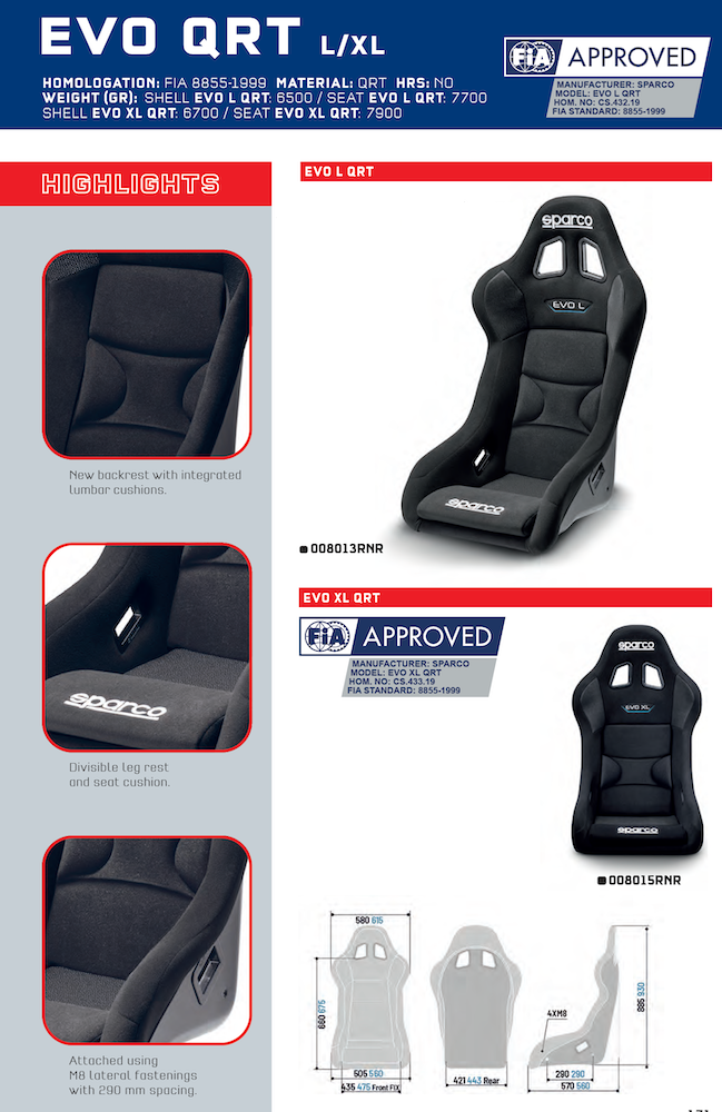 Sparco EVO QRT Racing Seat | Small, Med, Large or XL