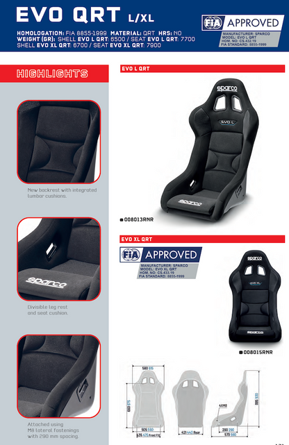 Sparco EVO QRT Racing Seat | Small, Med, Large or XL