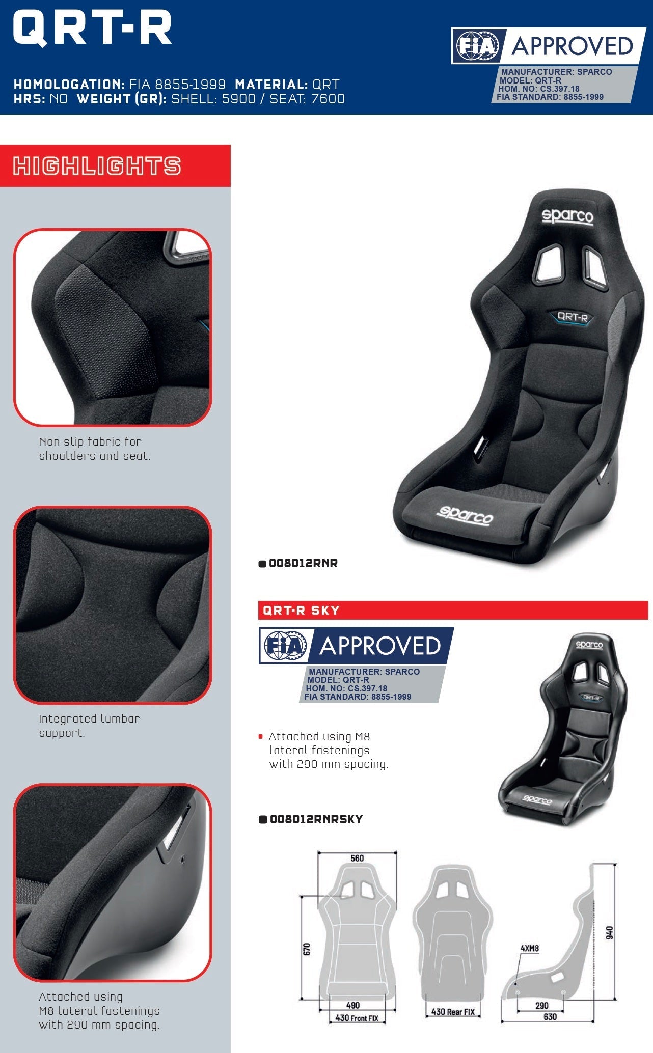 Sparco QRT-R Racing Seat