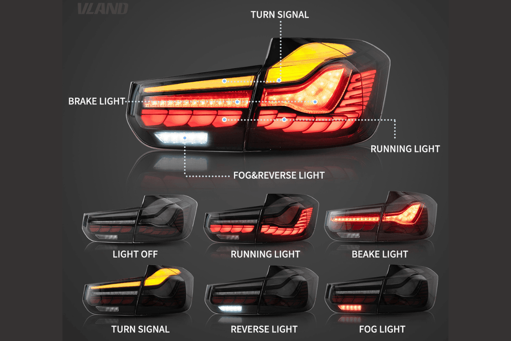 BMW 3-Series 6th Gen F30 F35 F80 GTS Style -Red or Smoked- OLED Dynamic Tail Lights (2012-2019)